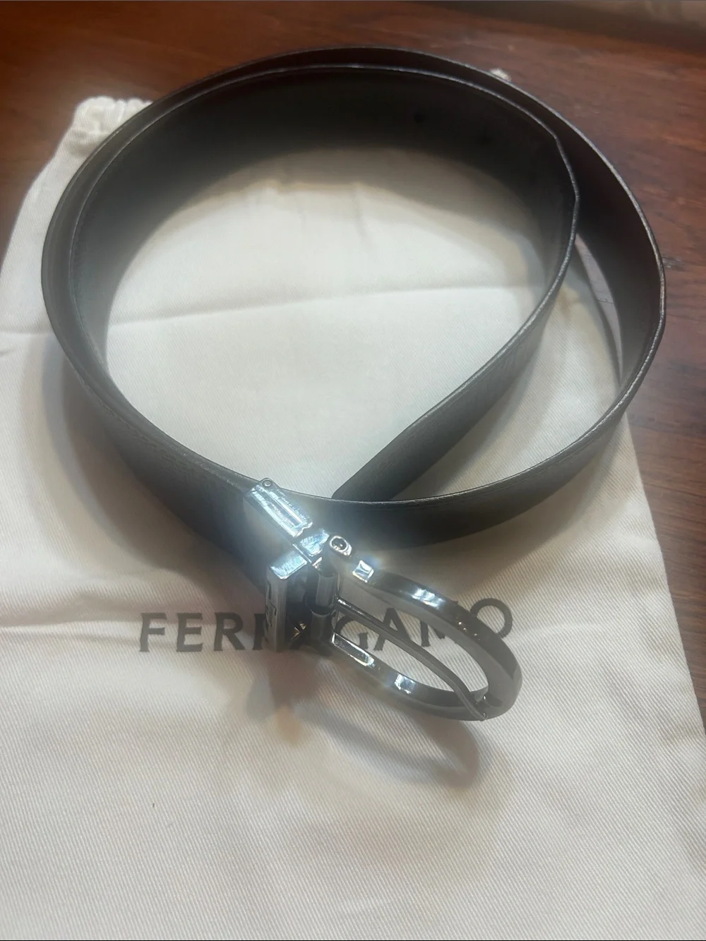 Salvatore Ferragamo Reversible Leather Belt Blk/Brn Made in Italy Silver Tone